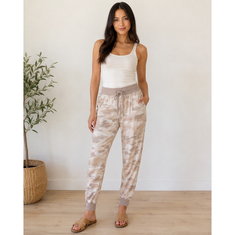 Lucky Brand Joggers XS Tan Camo Linen Blend Drawstring Waist Casual Lounge Pants